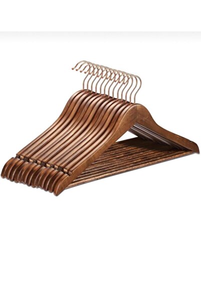 menofis Ceviz Ahşap Kıyafet Elbise Gömlek Ve Pantolon Askısı 12 Adet Gold Kanca Özel Seri -askı Sarayı -