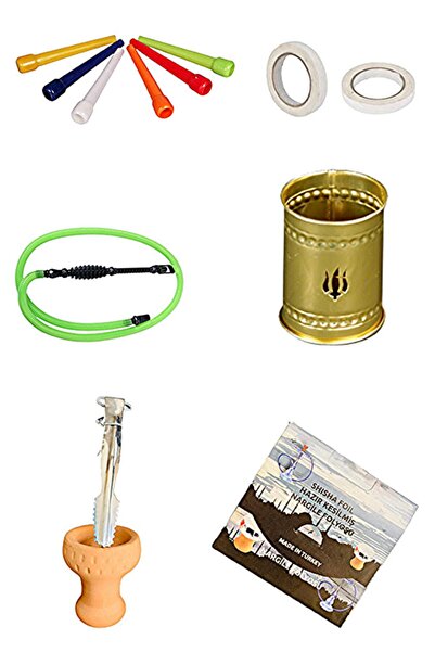 NARGİLEM Nargile Paketi Lüle+maşa+rüzgarlık+ Tek Kullanımlık Marpuç 2 Adet + ...