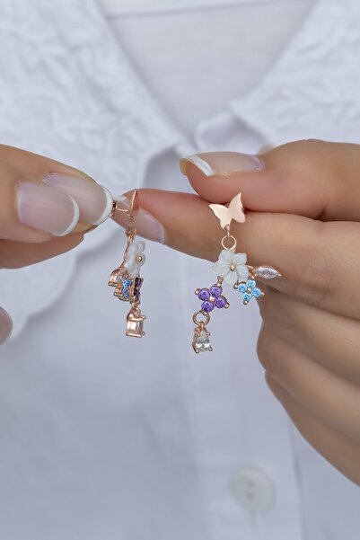 Nereze 925 Ayar Gümüş Kelebek Ve Yonca Bahar Çiçeği Manolya Küpe