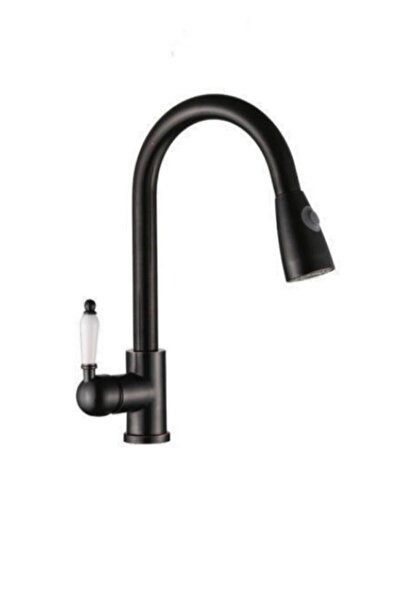 LPD LİDER صنبور حوض حلزوني بمقبض من البورسلين باللون الأسود غير اللامع