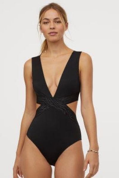 DEEP BEACH Black Wide Elastic Stripe Swimsuit (Db 200511 Ma)