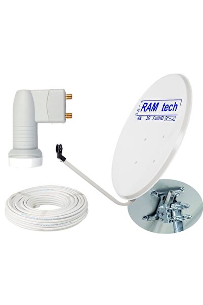 REWEL Ofset Çanak Anten Full Set+montaj Ayağı+çiftli Lnb+25 metre Anten Kablosu +4 Adet Dübel 150 70 cm
