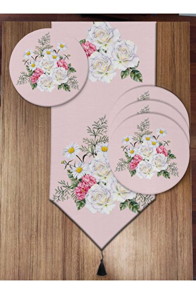 Pusula Home Gül Demeti Desenli 6'lı Supla Ve Runner Set
