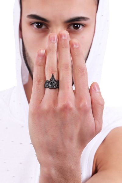 LABALABA Men's Metallic Anthracite Lacquer Plated Adjustable Albatross Ring
