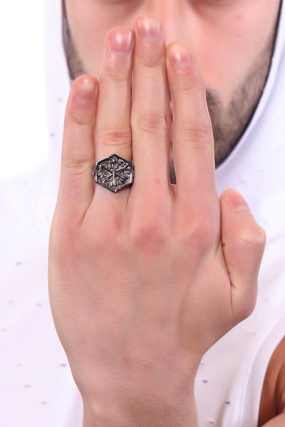 LABALABA Men's Metallic Anthracite Windmill Ring