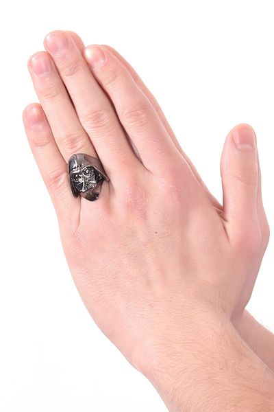 LABALABA Men's Metallic Anthracite Lacquer Plated Adjustable Helmet Ring