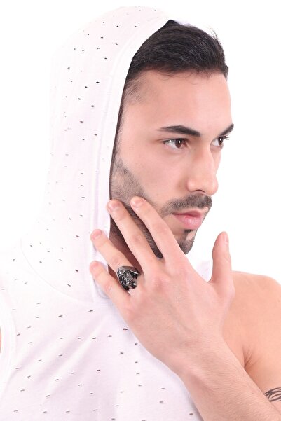 LABALABA Men's Metallic Anthracite Lacquer Plated Adjustable Helmet Ring