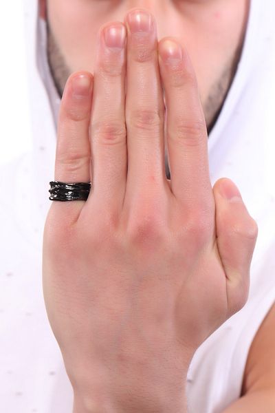 LABALABA Men's Metallic Anthracite Bohemian Embossed Ring