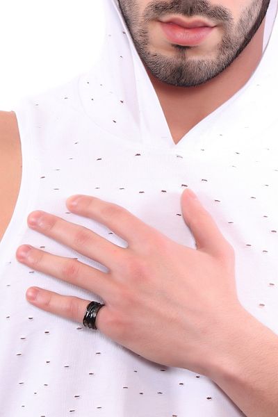 LABALABA Men's Metallic Anthracite Bohemian Embossed Ring