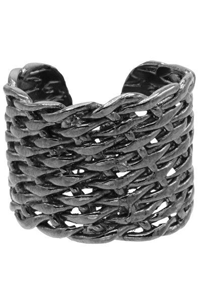 LABALABA Men's Metallic Anthracite Lacquer Plated Adjustable Weave Textured Ring