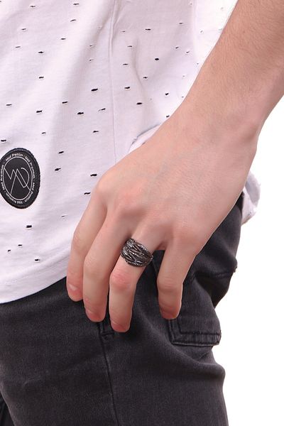LABALABA Men's Metallic Anthracite Lacquer Plated Adjustable Eagle Claw Ring
