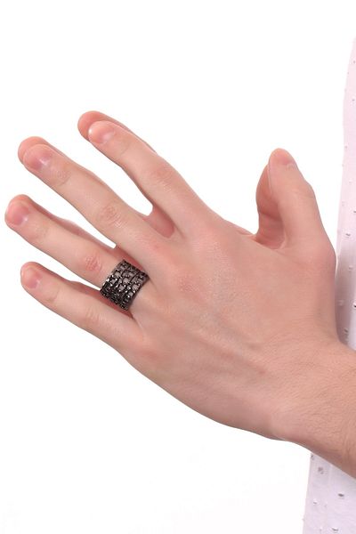 LABALABA Men's Metallic Anthracite Lacquer Plated Adjustable 3-Piece Chain Ring