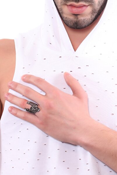 LABALABA Men's Anthracite Lacquer Plated Winged Eagle Ring