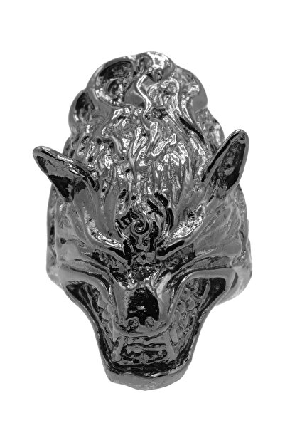 LABALABA Men's Metallic Anthracite Lacquer Plated Adjustable Wolf Head Ring
