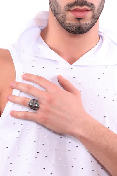 LABALABA Men's Anthracite Lacquer Plated Native American Indian Ring