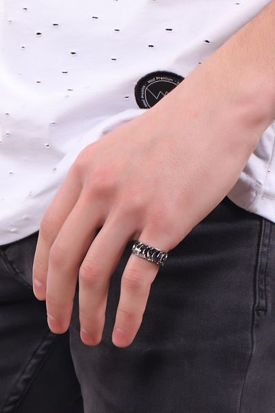 LABALABA Men's Anthracite Lacquer Plated Bohemian Printed Ring