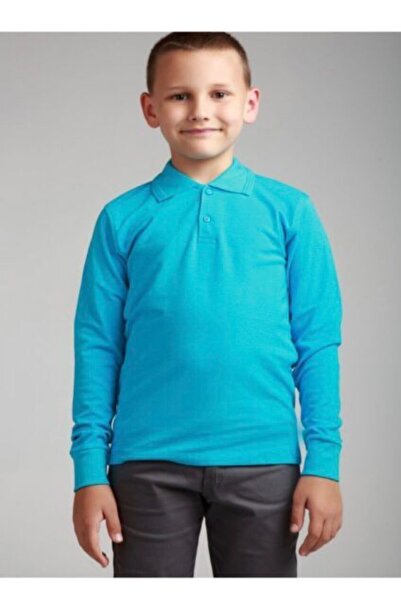 NZY Tekstil Tricou școlar cu mânecă lungă, albastru, cu gât polo, sezon nou