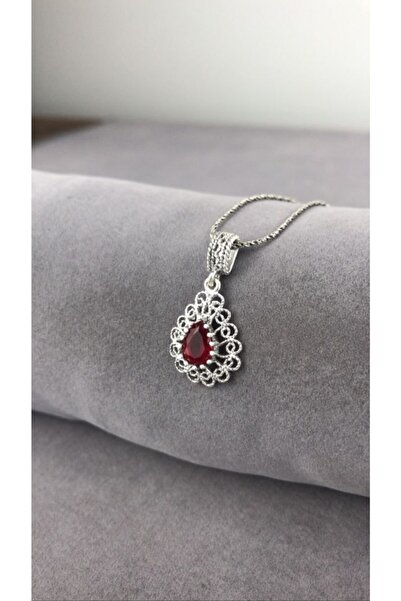 BEY SİLVER Telkari Yakut Taşlı Gümüş Kadın Kolye