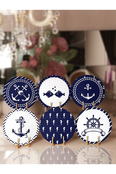 Realhomes Σετ 6 πλάκες και σουπλά με σχέδιο Navy Blue Sailor
