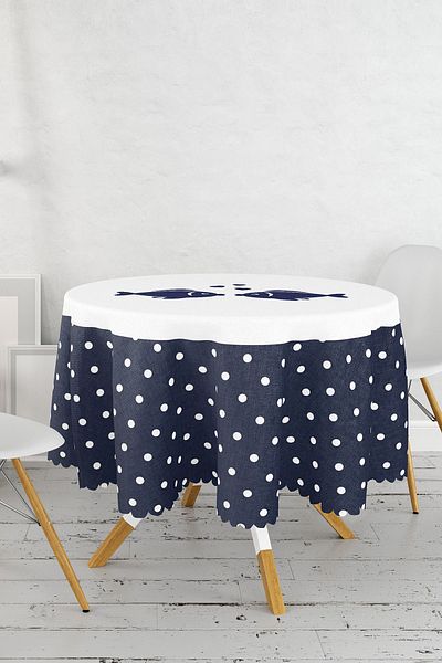 Realhomes Colorful Fish Patterned Round Tablecloth on White Background Diameter 140cm