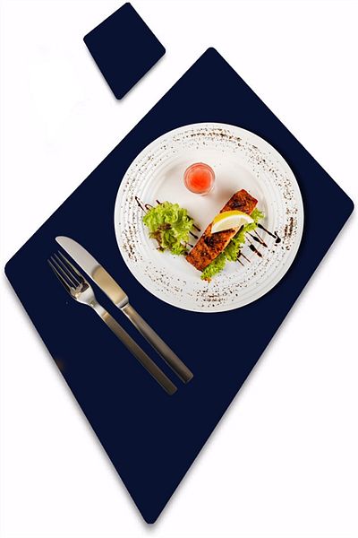 NT Handmade 8 Pieces Dark Blue Rectangular Leather Placemat Placemat Heat Resistant Non-Slip Washable