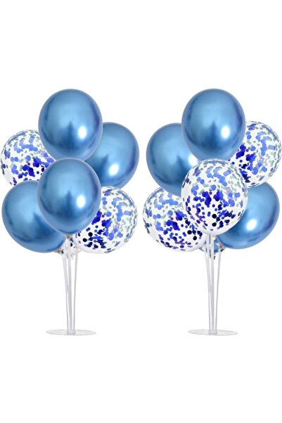 Happyland 1 Adet 7 Balonlu Mavi Krom Konfetili Ayaklı Balon Standı