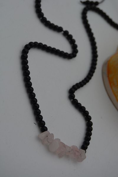 Stoneage Jewellery Pink Quartz and Onyx Stone Metal Free Necklace