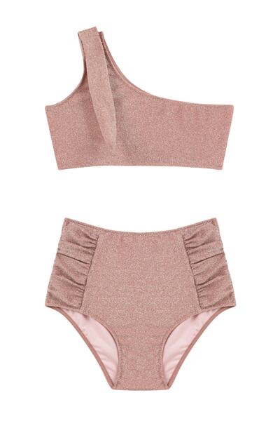 AQUELLA Kids Asimetrik Lurex Pudra Bikini Takım