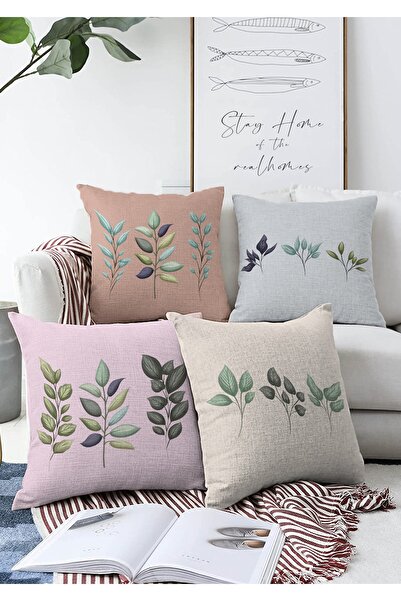 Realhomes Set de 4 ramuri colorate de frunze de podea cu două fețe, design sp...