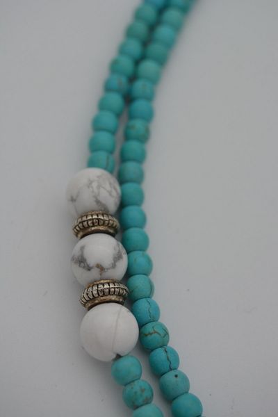 Stoneage Short and Long Usable Necklace with Turquoise and Howlite Stones