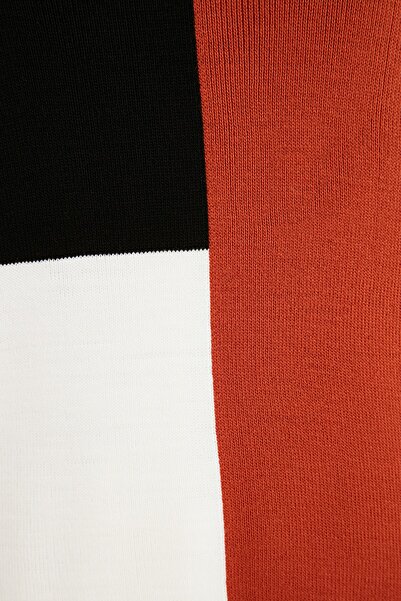 Trendyol Modest Brown Color Block Stand Collar Knitwear Sweater TCTAW22AK0054