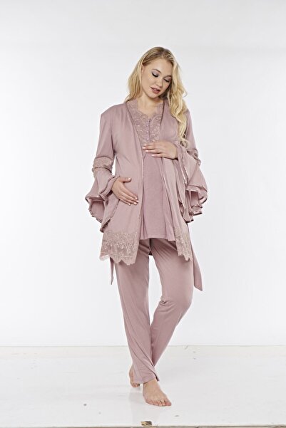Fantasy 1115 Irene Gül Kurusu Sabahlıklı Lohusa Pijama Takımı