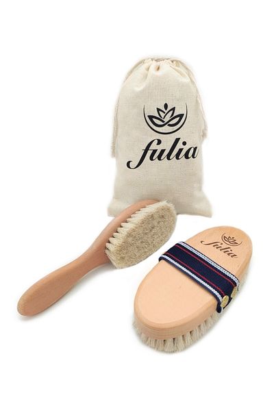 Fulia Mother Baby Set Natural Horsehair Cellulite Brush and Goat Hair Baby Hair Brush Double Set