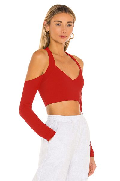 By Kul Design Red Silk Jersey Crop Top - Women's, Halter