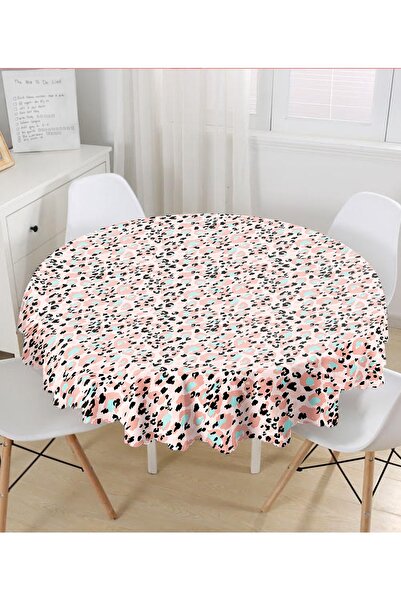 Realhomes Кругла скатертина з чорним леопардовим принтом на рожевому тлі - ді...
