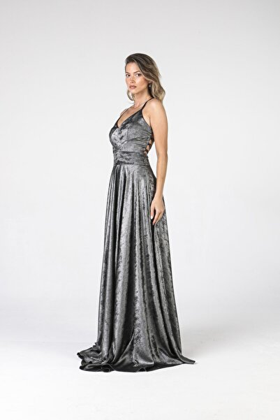 ALİS DRESS Arkası Ipli Gümüş Rengi Abiye