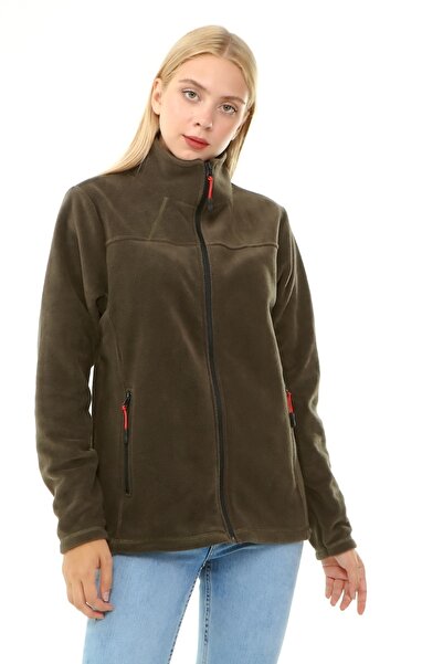VEGA PORT Women's Khaki Fleece with Zippered Stand Collar