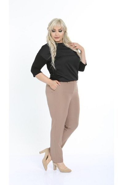By Alba Collection Women's Dumbbell Fabric Large Size Trousers Mink