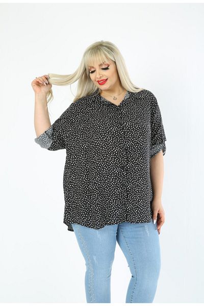 By Alba Collection Cămașă de damă, bumbac, viscoză, buline, mărime mare, neagră