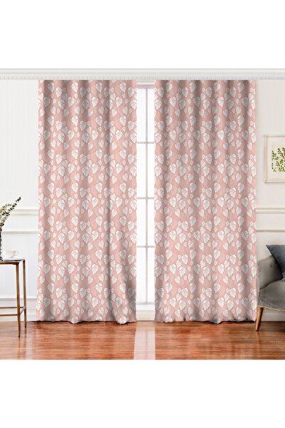 Realhomes Çift Kanat Pastel Zemin Üzerinde Beyaz Yaprak Desenli Dijital Baskı...