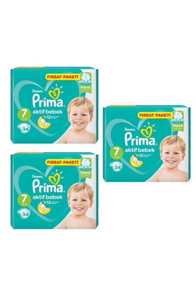 Prima حفاضات أطفال مقاس 7 XXL 34 قطعة8001841130095 3 عبوات 102 قطعة