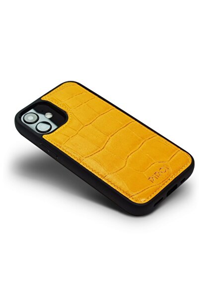 PİRCİ Iphone 12 Mini  Uyumlu Croco Dokulu Deri Kılıf Sarı
