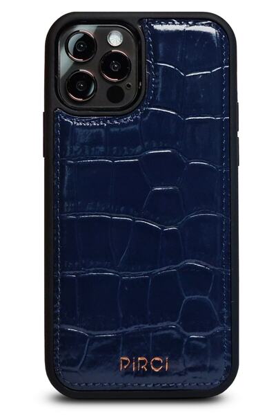 PİRCİ Iphone 12 Croco Uyumlu Dokulu Deri Kılıf Lacivert