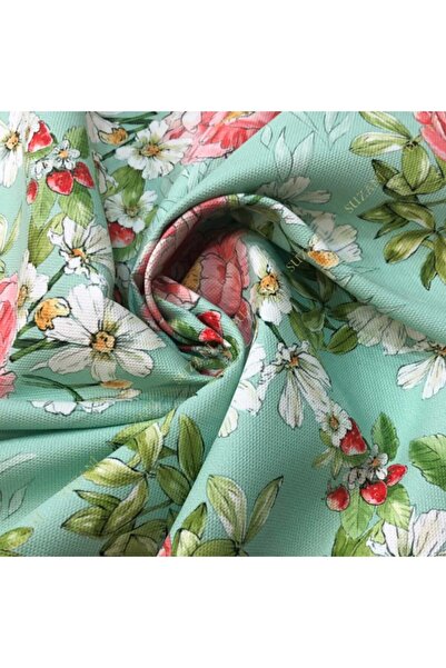 SUZANİ Mint Zemin Şakayık Desenli Dijital Baskılı Kumaş Kms-1318