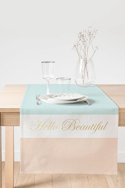 Realhomes Hello Beautiful Mint Green & Tan Color Digital Printed Modern Suede Runner