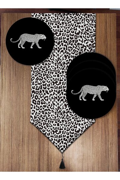yok yok evim eve dair her şey Set de 6 farfurii și alergători cu model leopard alb-negru