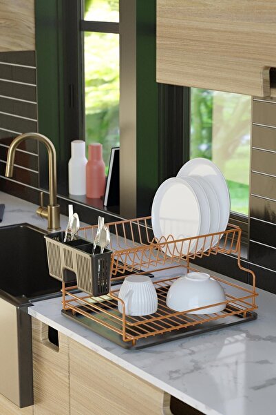 Teknotel İki Katlı Tabaklık Bulaşıklık Bulaşık Sepeti Bakır KB005