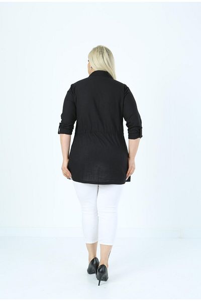 By Alba Collection Cămașă jachetă neagră din bumbac și in mărime mare - patru buzunare