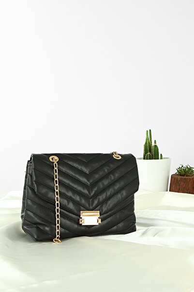 Forentina Siyah Çizgili Model Askılı Omuz Çantası Ps2059