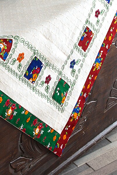 ÖDEL HOME Gray Buldan Fabric Patched Embroidered Tablecloth